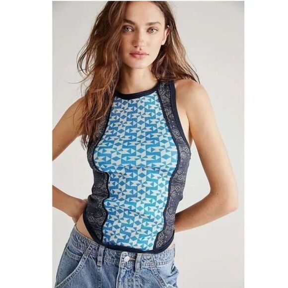 Free People We The Free Too Hot to Handle Boho Tank XS Cotton Geometric Print - Picture 1 of 8
